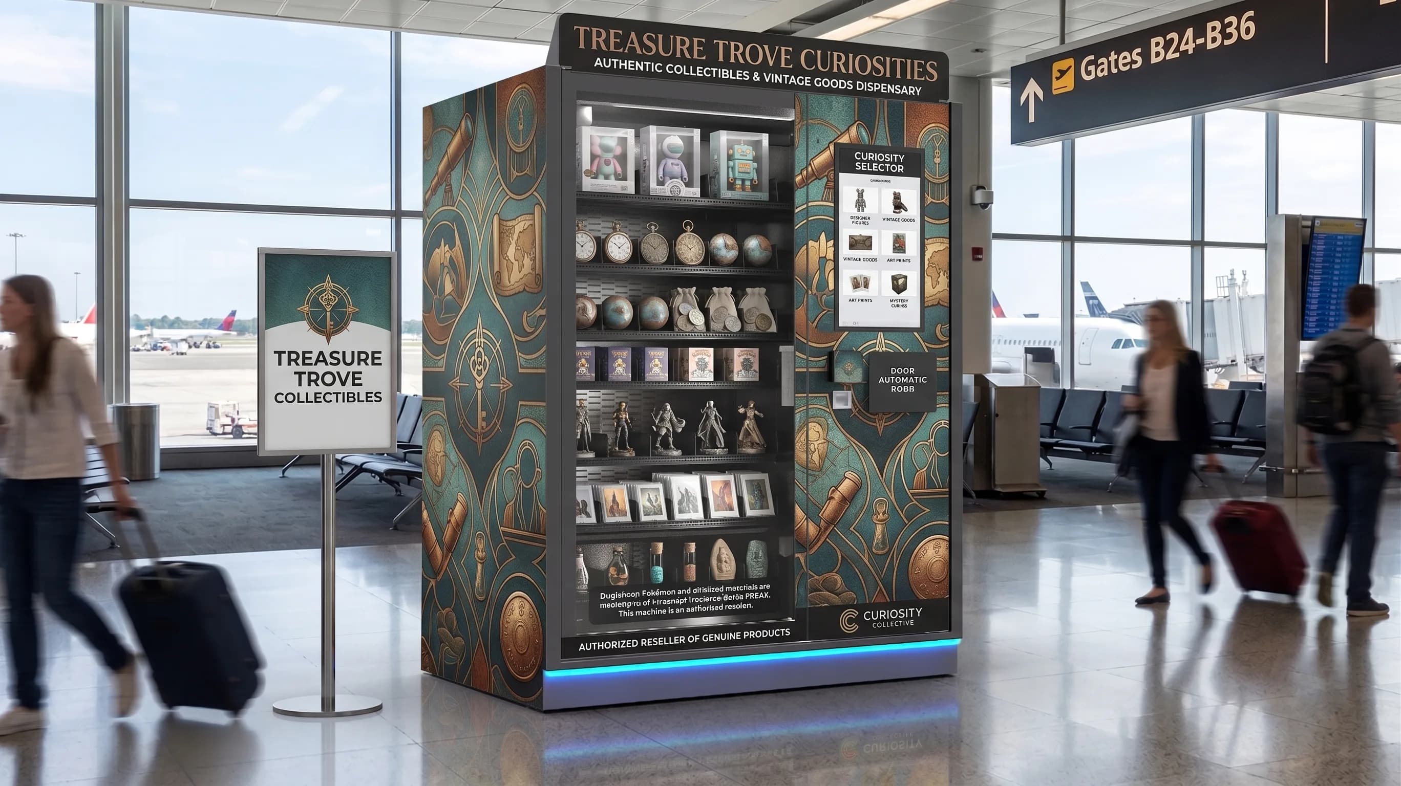 Treasure Trove Curiosities collectible vending machine in an airport terminal