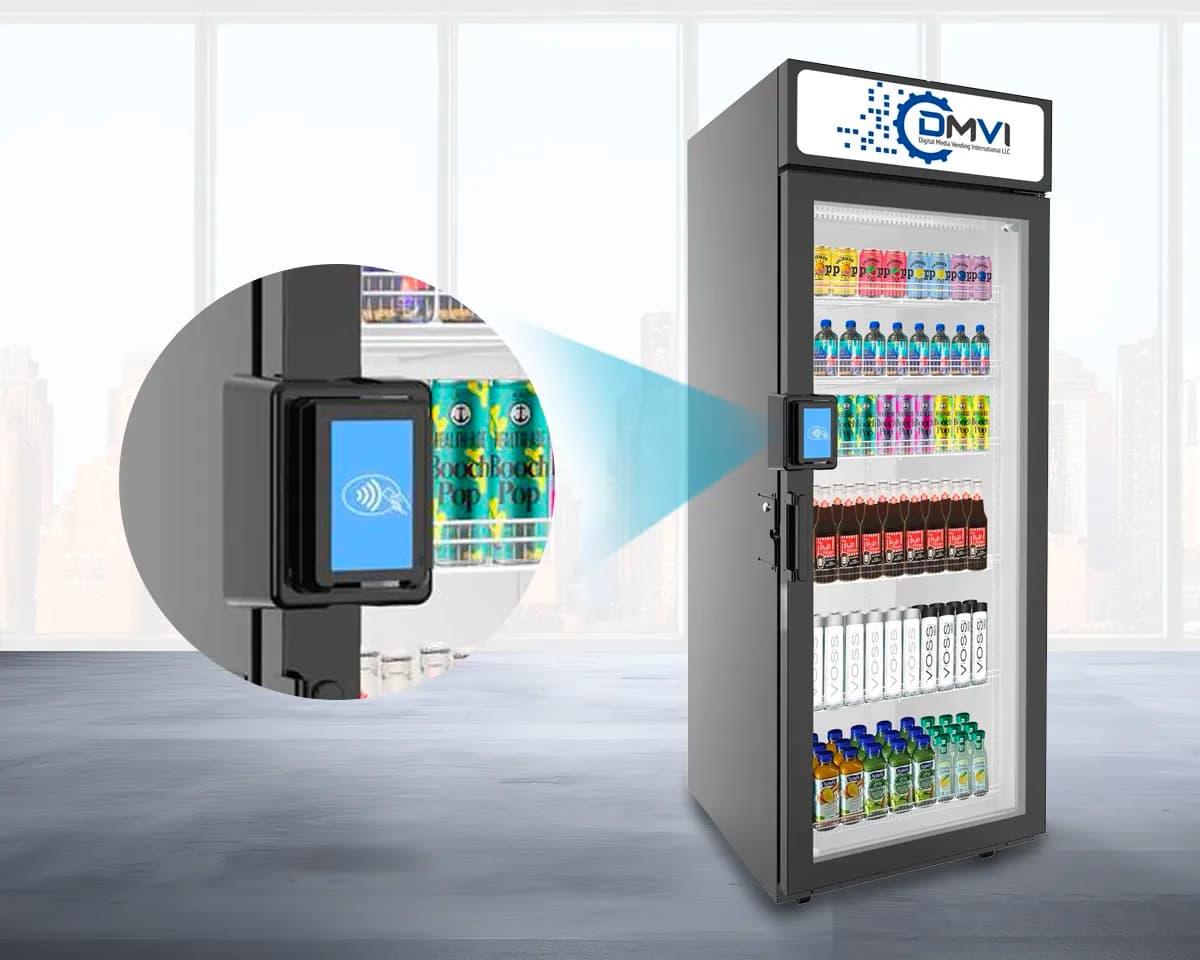 DMVI Self Checkout Fridge with terminal close-up