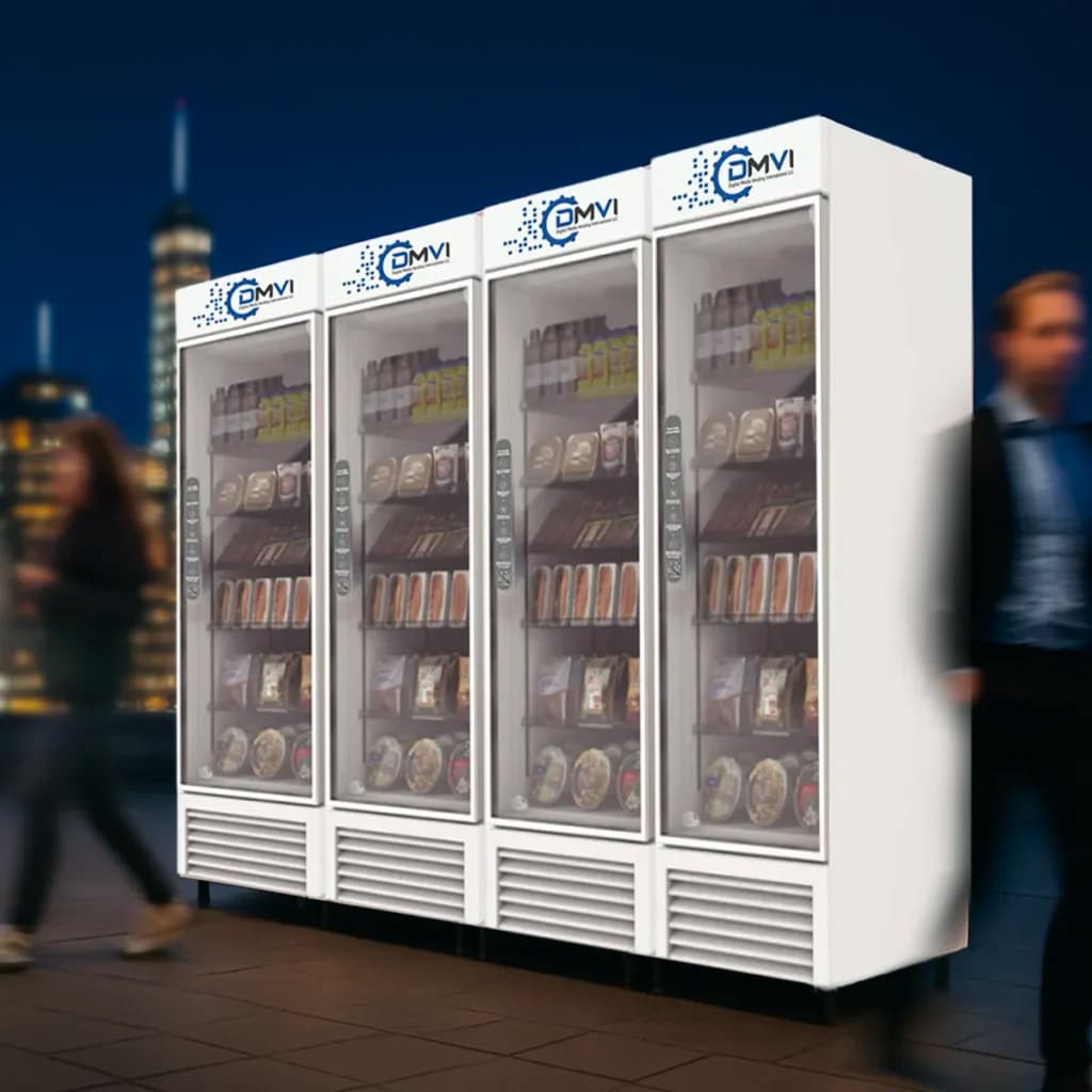Row of four DMVI smart fridges side by side