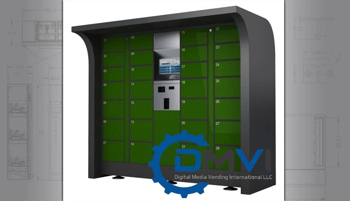DMVI locker vending system with touchscreen interface