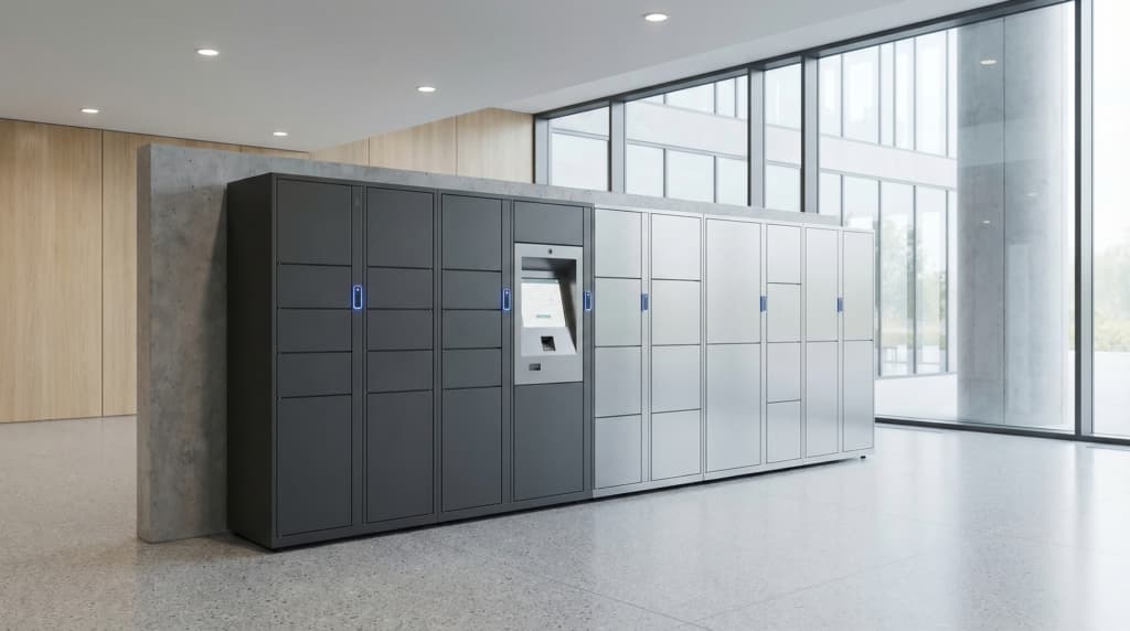 Smart locker system visual for delivery and collection workflows